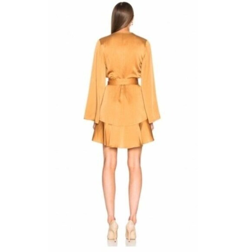 A.L.C. Whitney Satin Wrap Dress in Caramel View 4